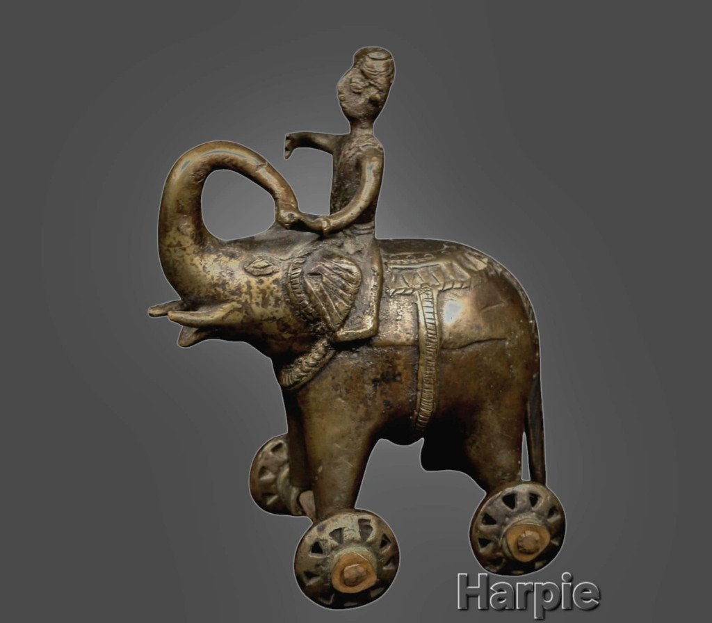 bronzen olifant op wielen, Rajput, India, India, Ophalen, Brons