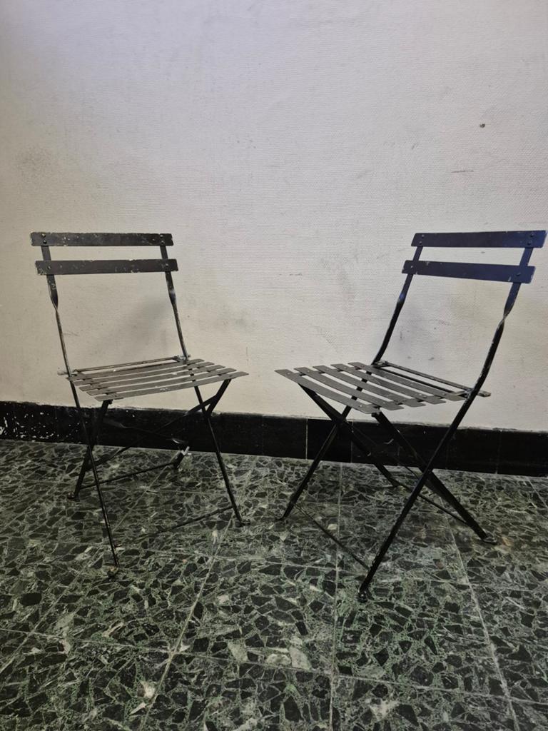 2 metalen klapstoelen in bistrostijl, Tuin en Terras, Metaal