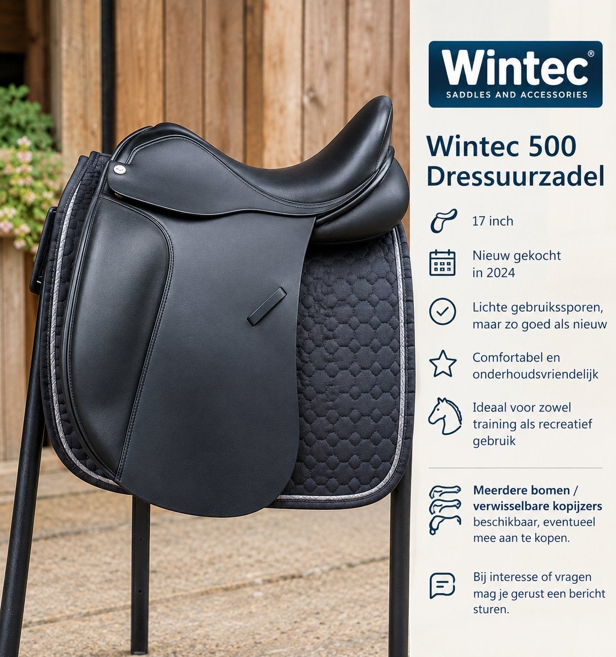 Wintec 500 Dressuurzadel, Dieren en Toebehoren, Dressuur, M (17 inch), Wintec, Zo goed als nieuw