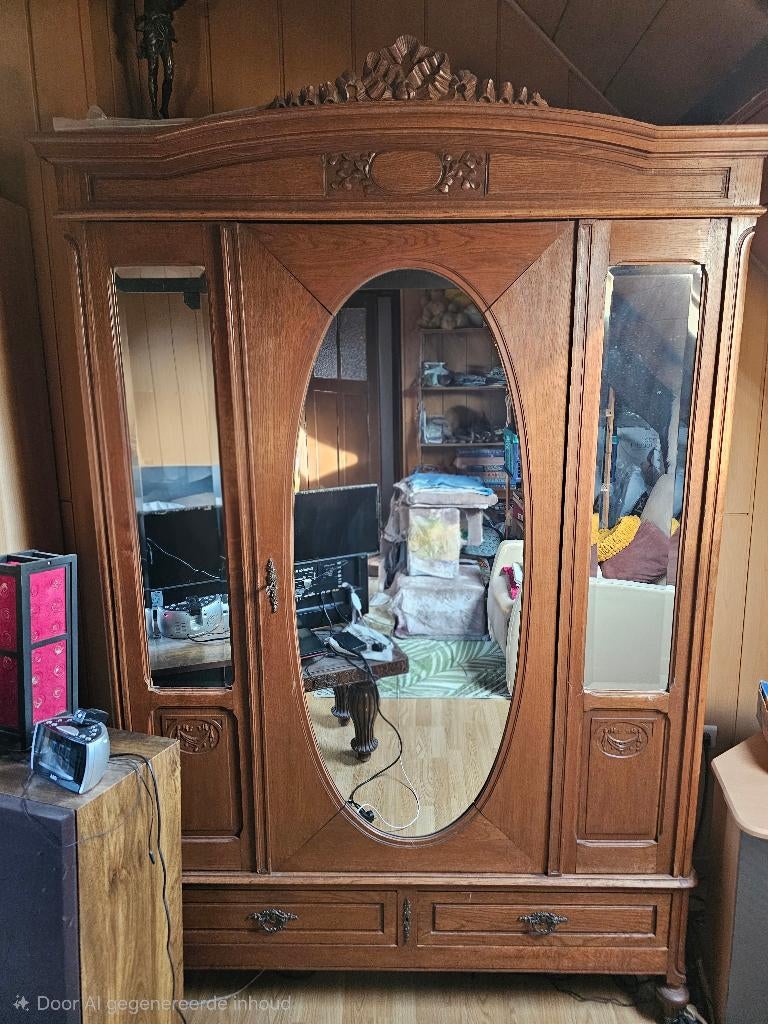 Oude handgemaakte spiegelkast, Antiek en Kunst, Ophalen