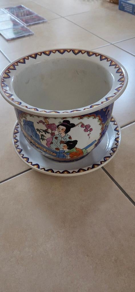 2 pots de style chinois avec cache pots même design, Enlèvement, Comme neuf, Intérieur