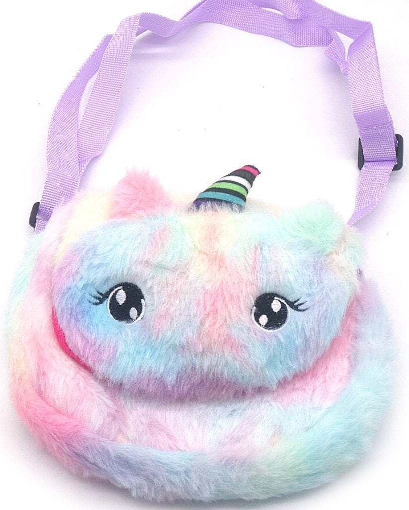 Sac en peluche pour enfant Licorne bleu multicolore 18x14,5, Neuf, Enlèvement ou Envoi, Autres couleurs, Imprimé