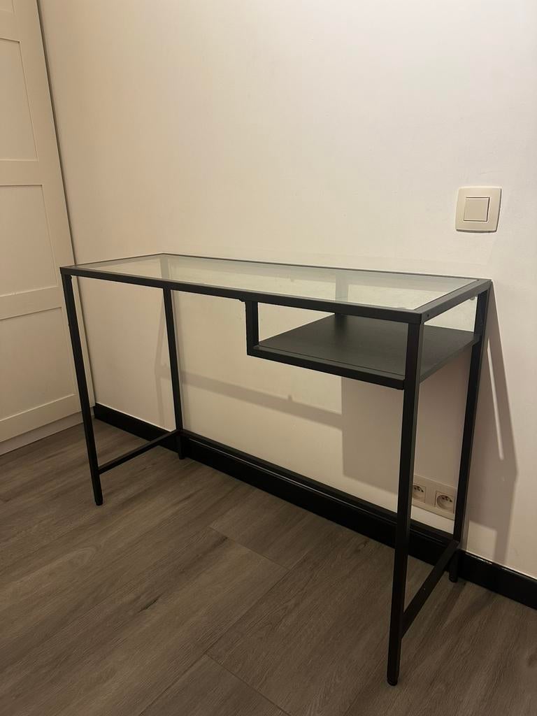IKEA VITTSJÖ bureau glas/zwart met zijplank, Maison & Meubles, Enlèvement