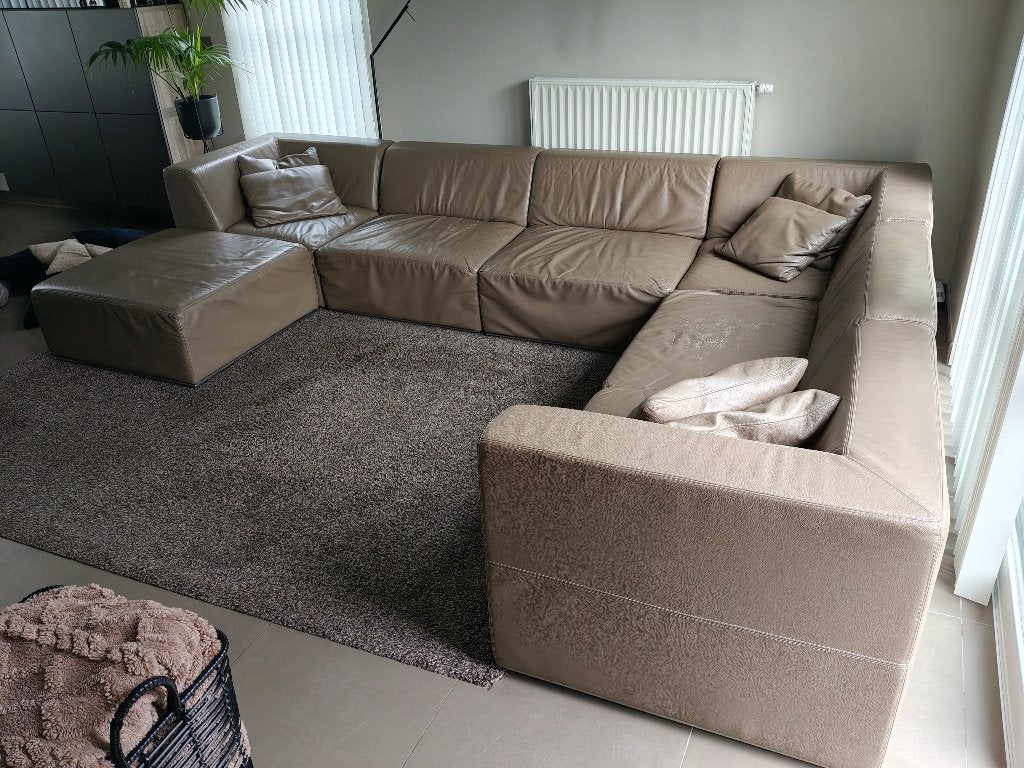 Lederen salon - U-vorm, Huis en Inrichting, Ophalen, Gebruikt, Leer