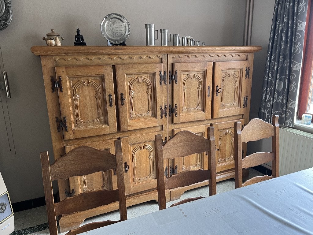Volledige eiken eetplaats in massieve eik, Ophalen, Gebruikt, Volledig massief eik, 4 tot 6 stoelen