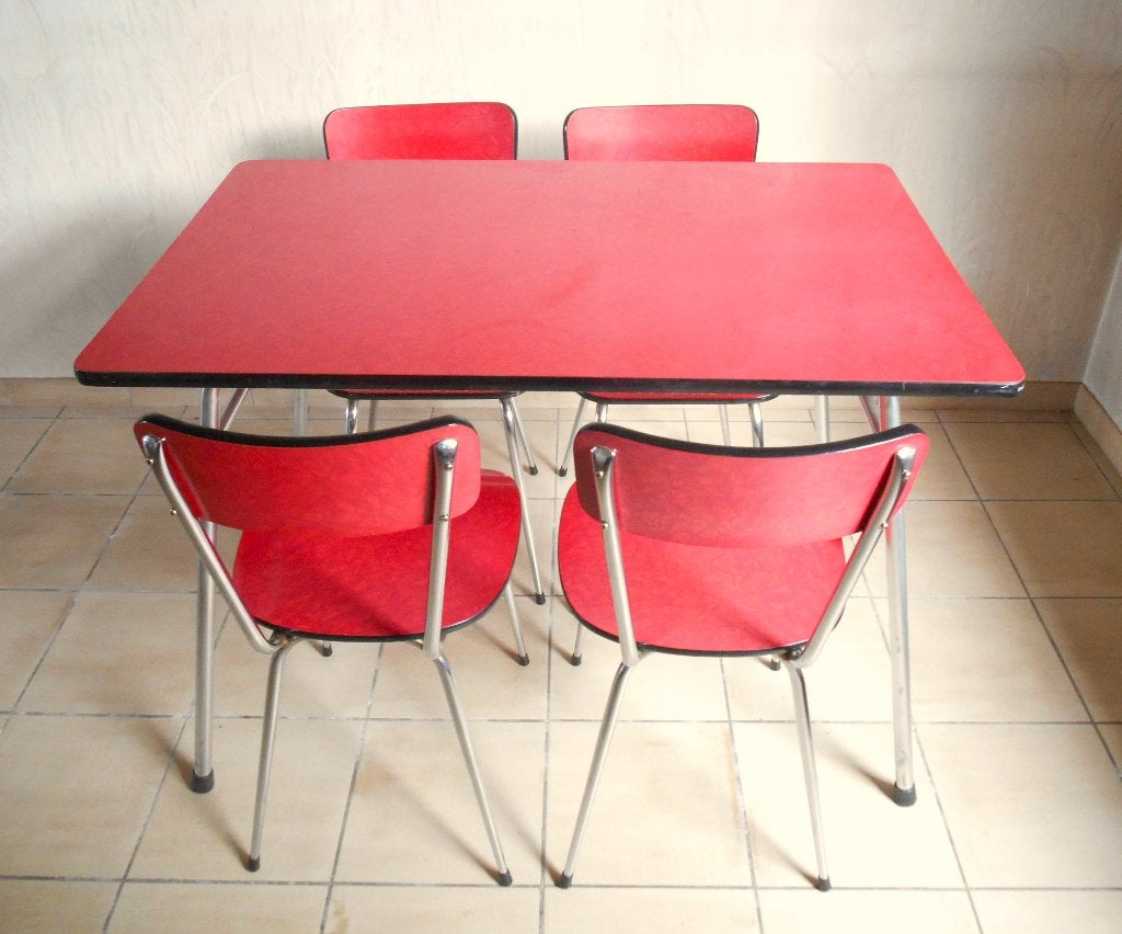 Vintage keukenset in rode formica, Ophalen, Gebruikt, Rood