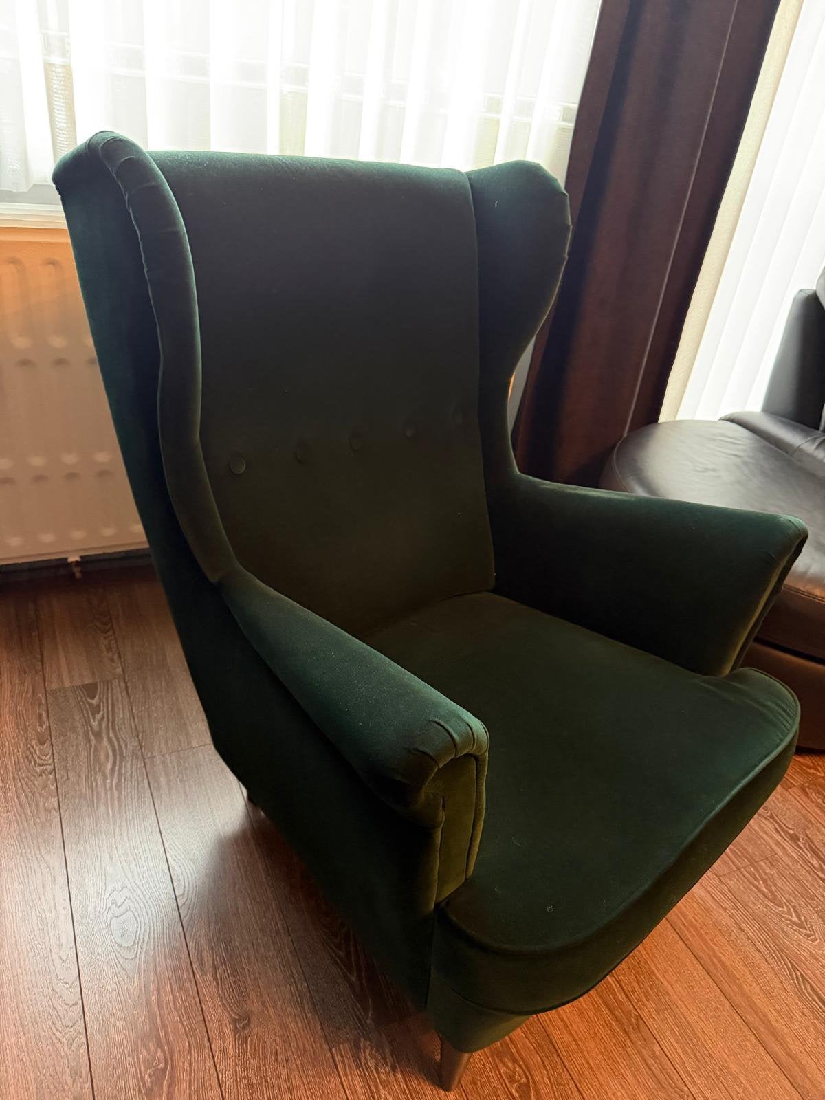 Fauteuil vert en velours, Maison & Meubles, Moins de 75 cm, Comme neuf, Enlèvement, 50 à 75 cm