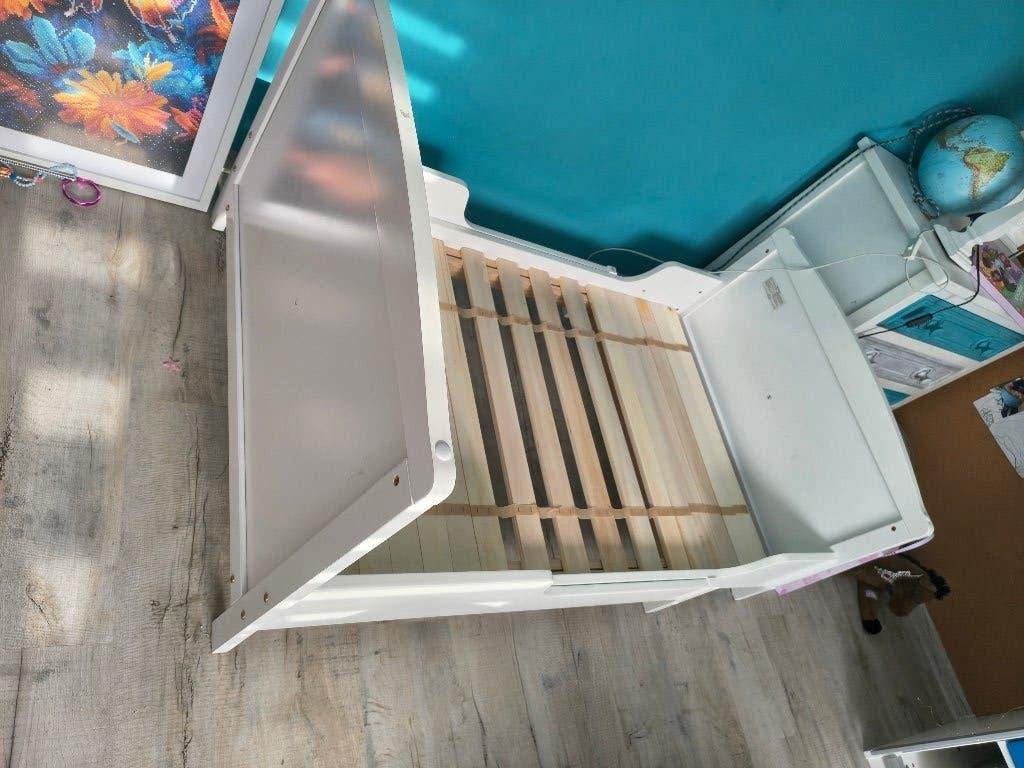 Kinder-/ meisjes bed verstelbaar wit, Ophalen, Overige materialen, Eenpersoons, Wit