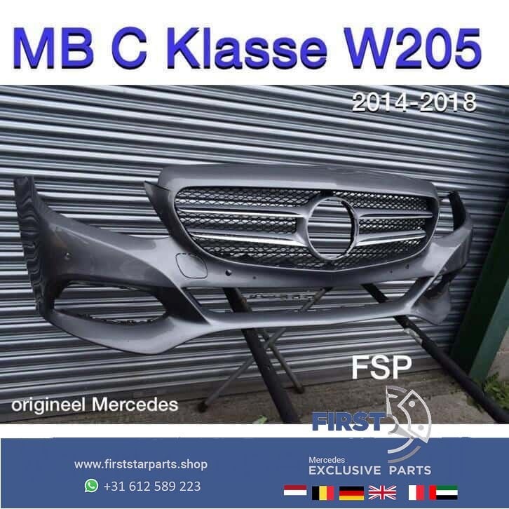 W205 Voorbumper + Gril Mercedes C Klasse 2014-2018 Origineel, Gebruikt, -, Voor, Ophalen of Verzenden