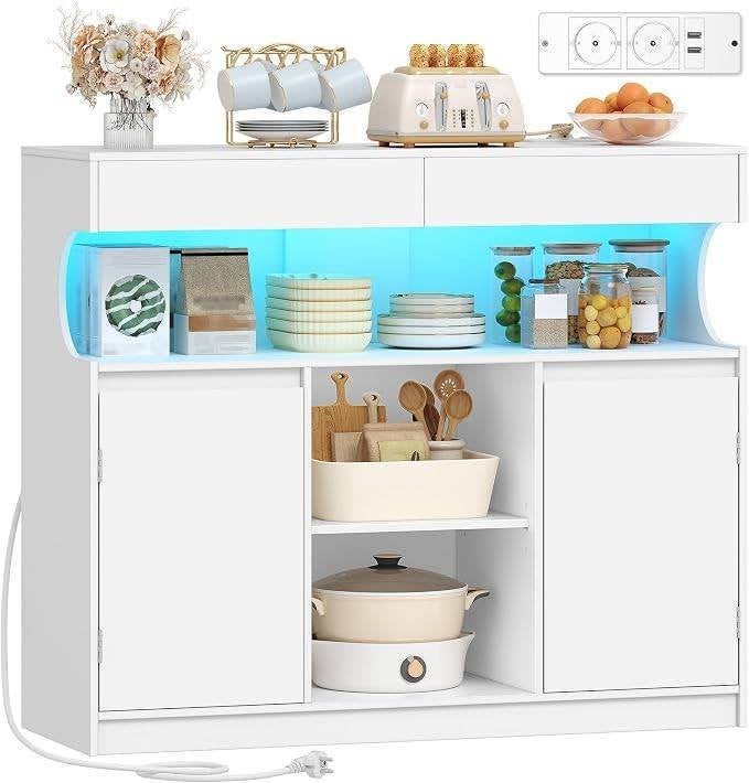Buffet Storage Cabinet With Power Strip & LED Light, Maison & Meubles, Avec tiroir(s), 25 à 50 cm, Pin, Comme neuf