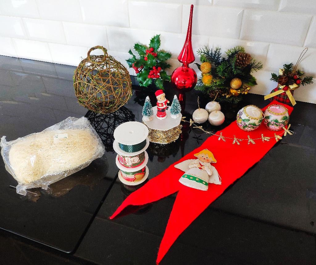 Set oude kerstversieringen voor dennenbomen, dorp, Ophalen, Gebruikt