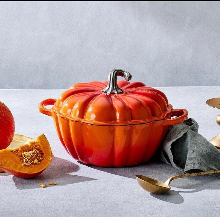 Cocotte en fonte émaillée en forme de citrouille, Ophalen, Braadpan, Nieuw, Geschikt voor inductie
