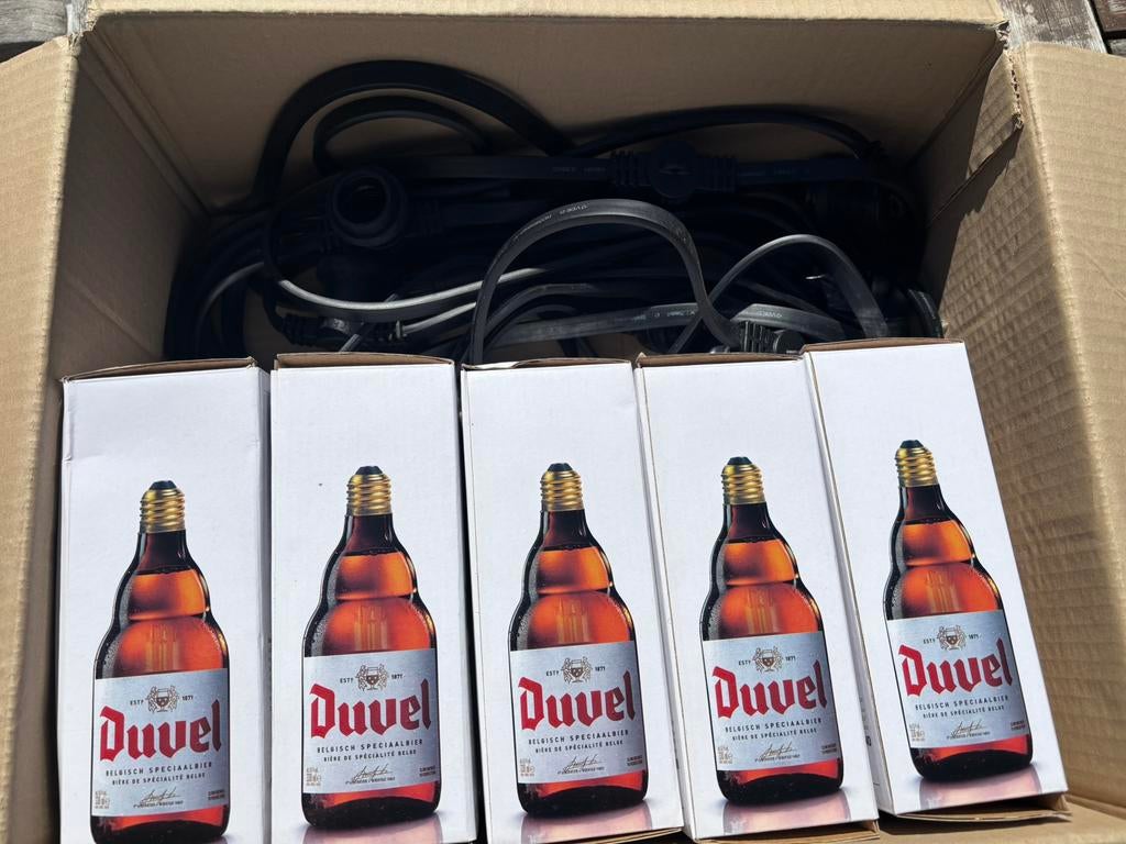 Duvel bottle lamp set, Verzamelen, Biermerken, Ophalen, Zo goed als nieuw, Duvel