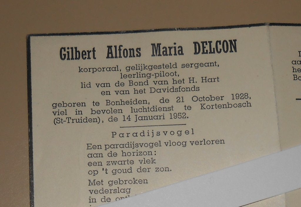 Pilote Belge Sgt Gilbert Delcon Spitfire IX SM19 crash, Collections, Enlèvement ou Envoi, Armée de l'air, Autres types