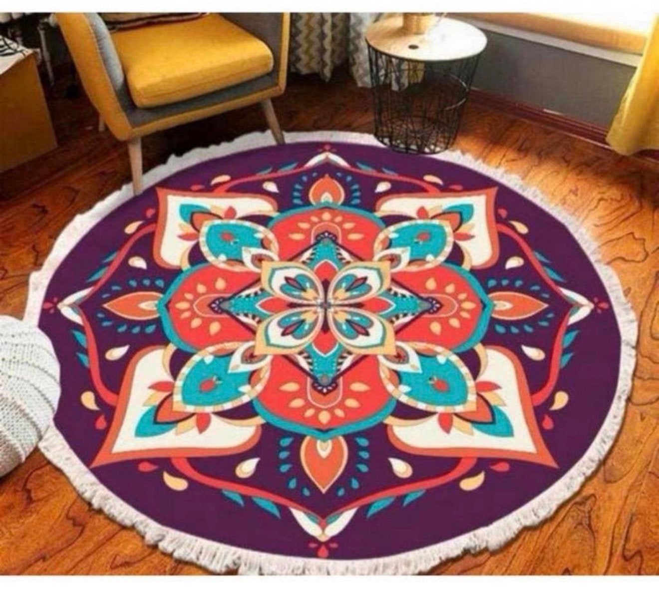 Vintage katoenen tapijt wasbaar rond kleed 100CM abstract, Huis en Inrichting, Stoffering | Tapijten en Vloerkleden, Rond, Nieuw