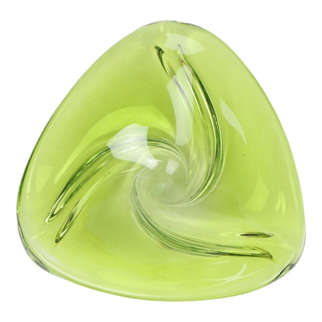 Vintage Groene Kristallen Schaal Val Saint Lambert Jaren 60, Antiek en Kunst, Ophalen of Verzenden