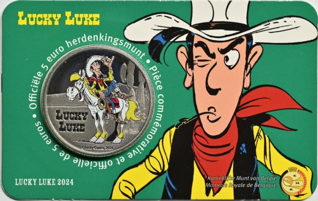 5 euro België 2024 Lucky Luke gekleurd in coincard, Ophalen of Verzenden, België, 5 euro