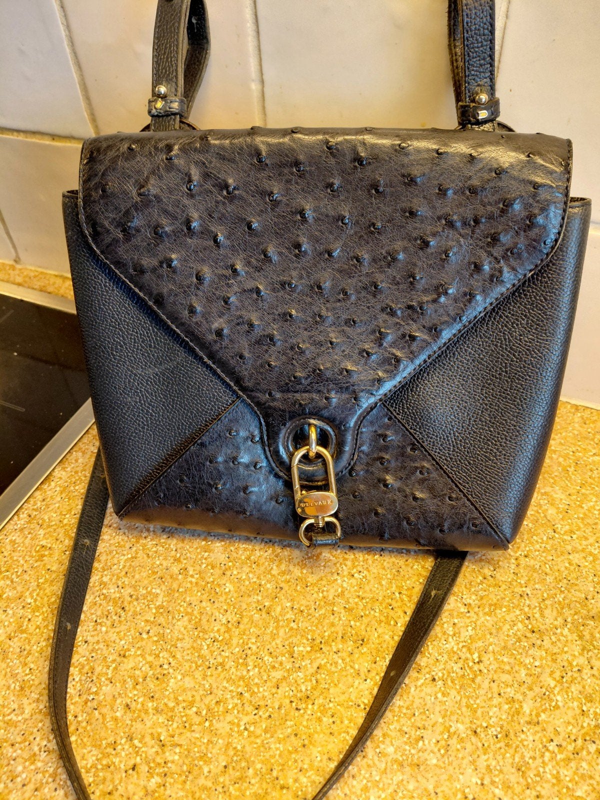 SAC AUTRUCHE DELVAUX GRELON NOIR = 550 EUROS, Bijoux, Sacs & Beauté, Enlèvement ou Envoi, Noir