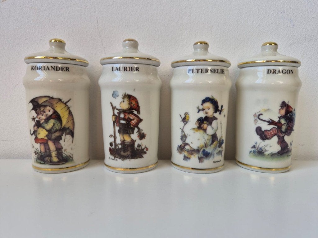 Set van 4 porseleinen kruidenpotten, gemerkt M.J. Hummel., Antiek en Kunst, Antiek | Porselein, Ophalen