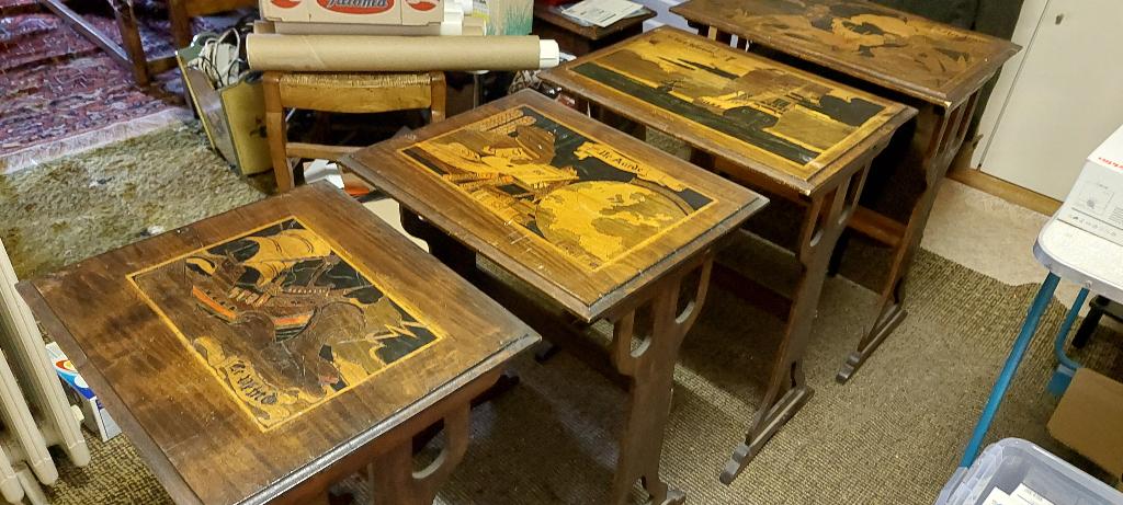4 Antieke bijzettafeltjes, Ophalen, Zo goed als nieuw, Rechthoekig, Hout