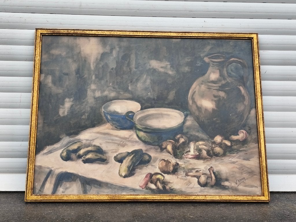 Aquarelle nature morte signe victor apper, Antiquités & Art, Art | Peinture | Classique, Enlèvement ou Envoi, Aquarelle, Nature morte