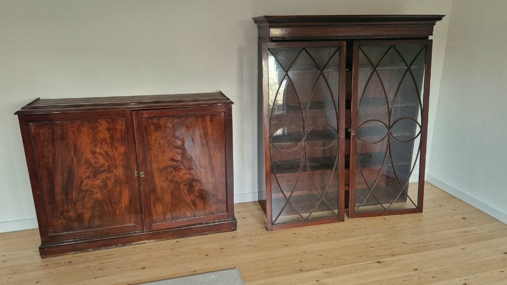 Bibliothèque/vitrine ancienne en bois acajou 2 pièces, Avec porte(s), 25 à 50 cm, 100 à 150 cm, Enlèvement