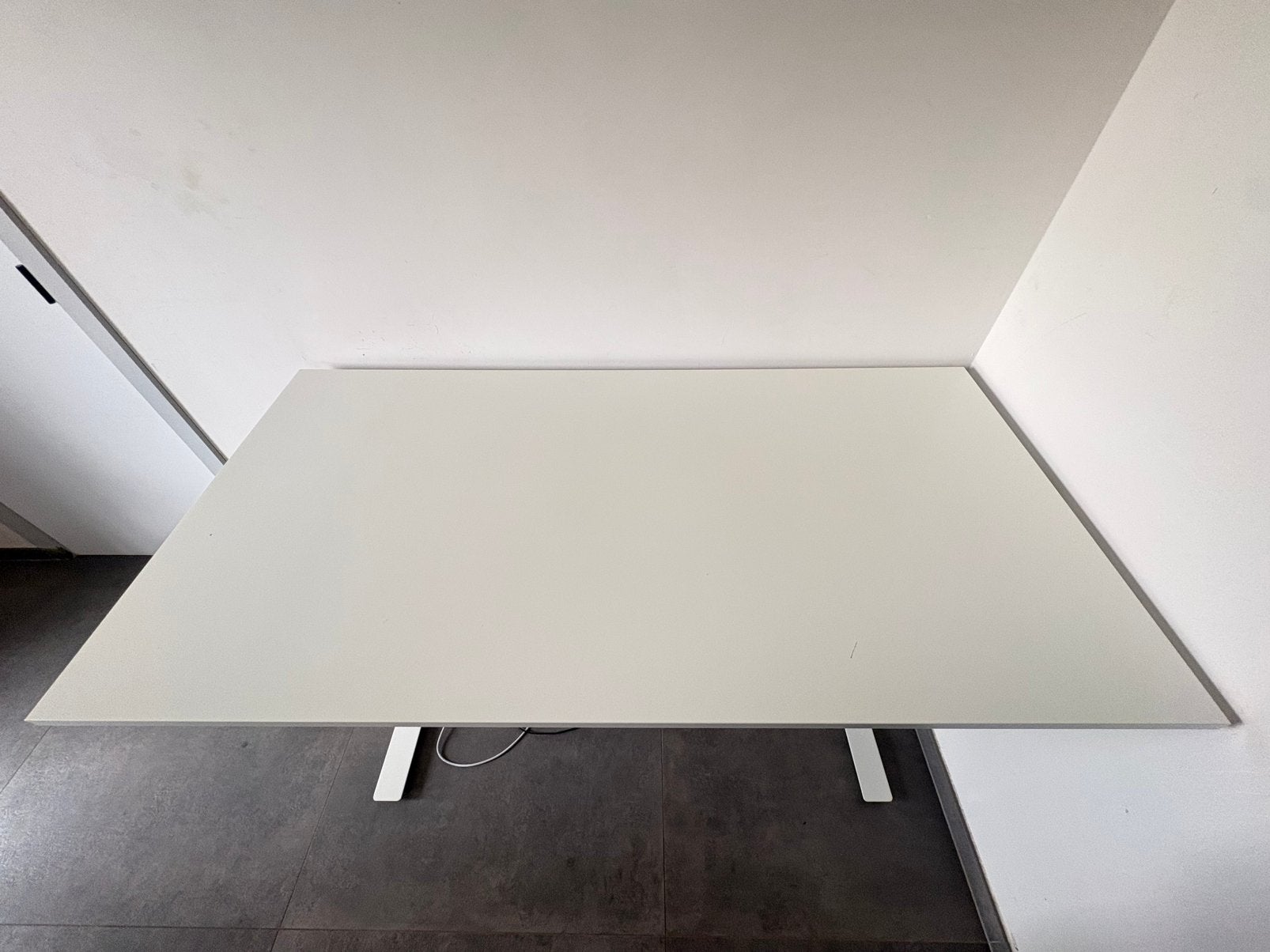 Bureautafel 160x80 cm (manueel in hoogte verstelbaar), Ophalen, In hoogte verstelbaar, Gebruikt, Wit