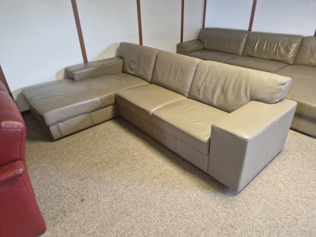 TAUPE BUFFELLEDEREN HOEKSALON AFM 275 X 170, Ophalen, Gebruikt, Leer
