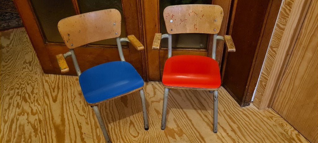 Chaise d'école vintage Tubax 1958, Rouge, Vintage Tubax 1958, Enlèvement, Utilisé