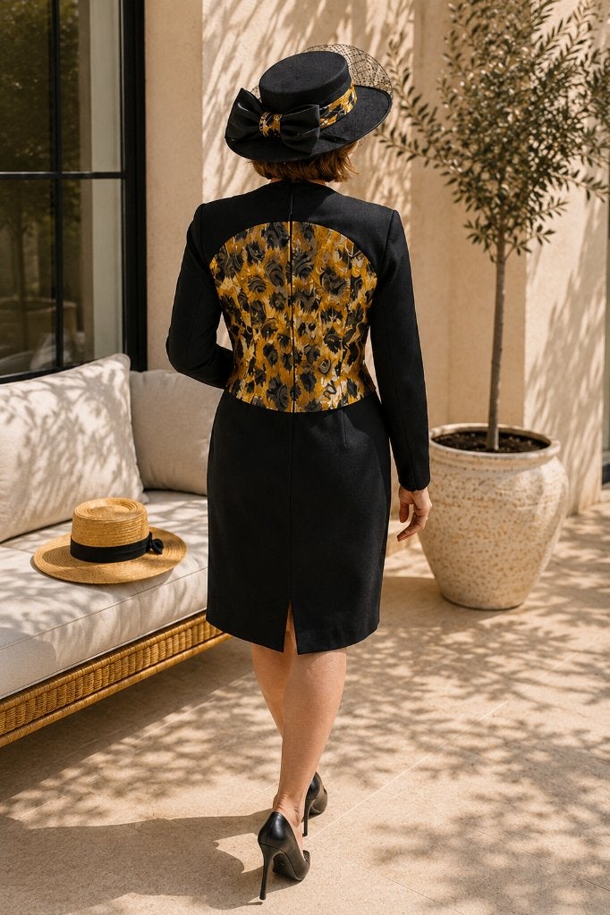 Cérémonie robe, veste et chapeau en parfait état noir et or, Vêtements | Femmes, Vestes & Costumes, Comme neuf, Noir, Enlèvement ou Envoi
