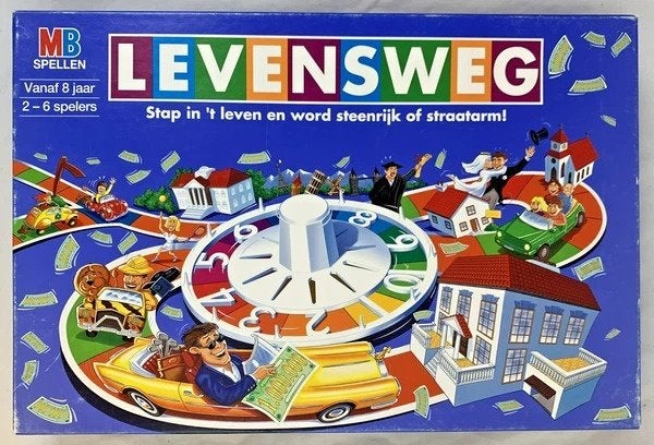 MB Levensweg Klassiek Bordspel Familiespel 1997 compleet, Een of twee spelers, Verzenden, Zo goed als nieuw, MB spelen