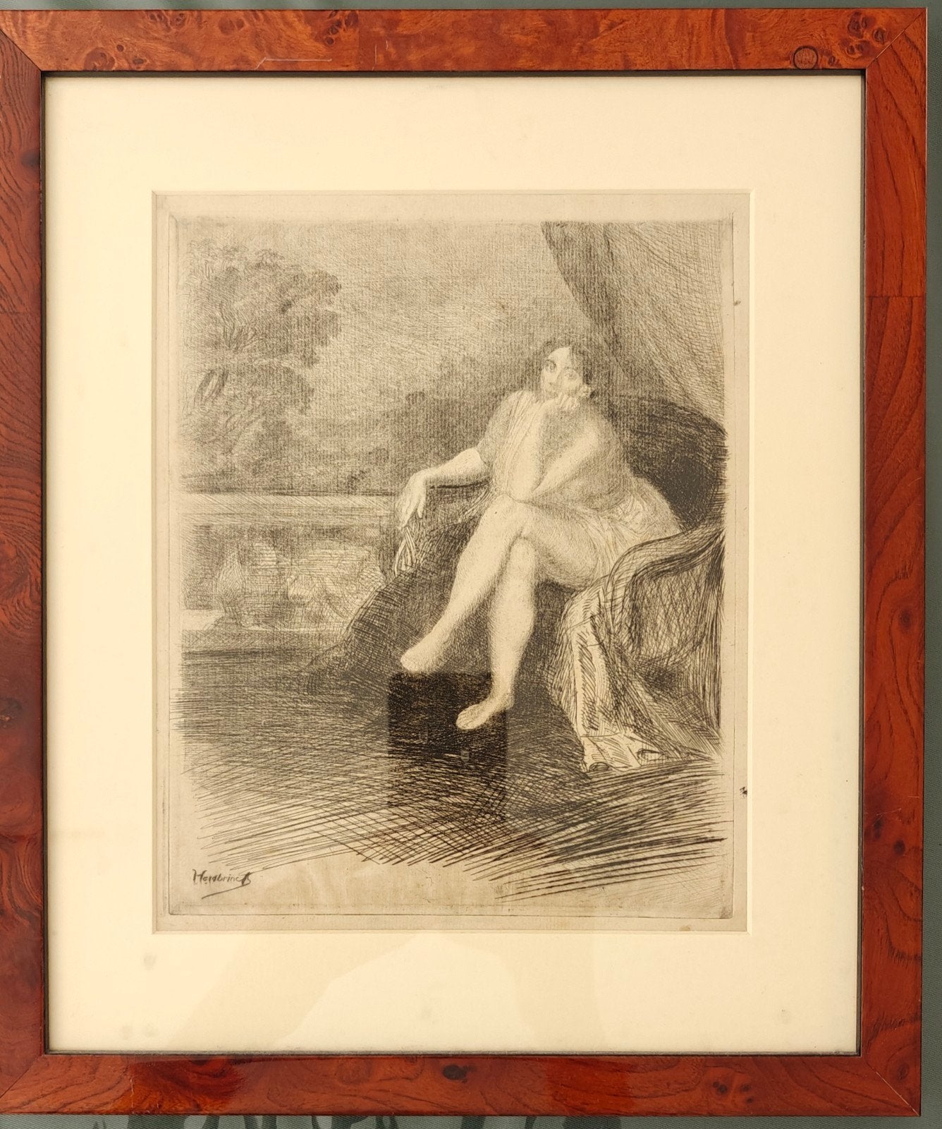 Oswald Heidbrinck (1858–1914) – zittende vrouw in interieur, Antiek en Kunst, Kunst | Litho's en Zeefdrukken, Portret en Figuren