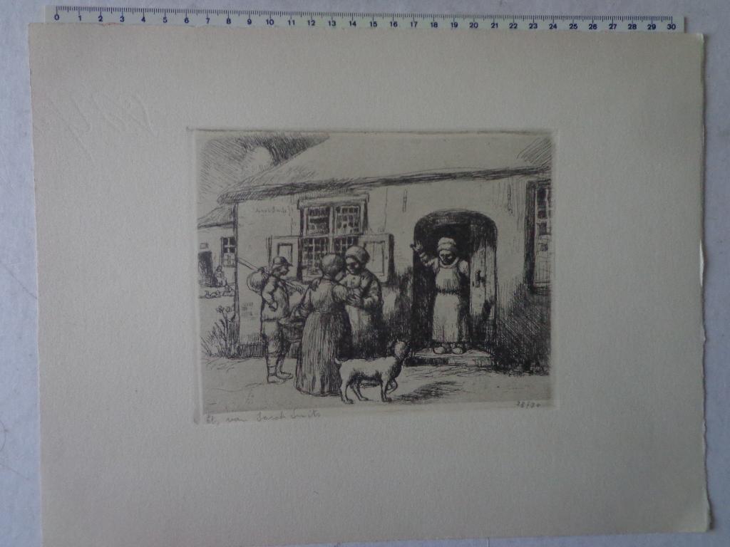 ets Jakob Smits "De visitatie", Antiek en Kunst, Religie, Ophalen of Verzenden, 1950 - 1999, Genummerd