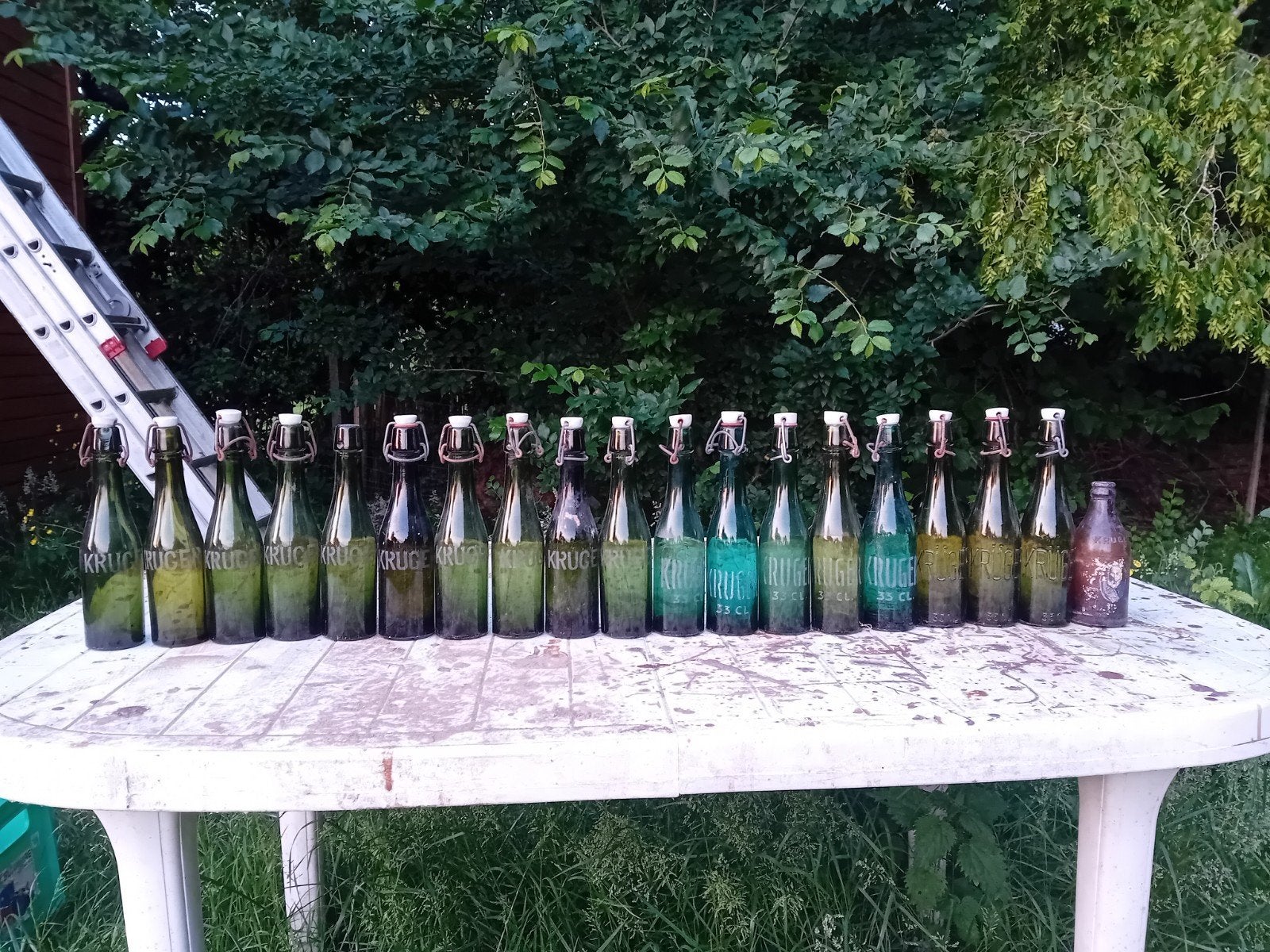 Oude vintage bierflessen brouwerij Kruger Eeklo, Ophalen of Verzenden
