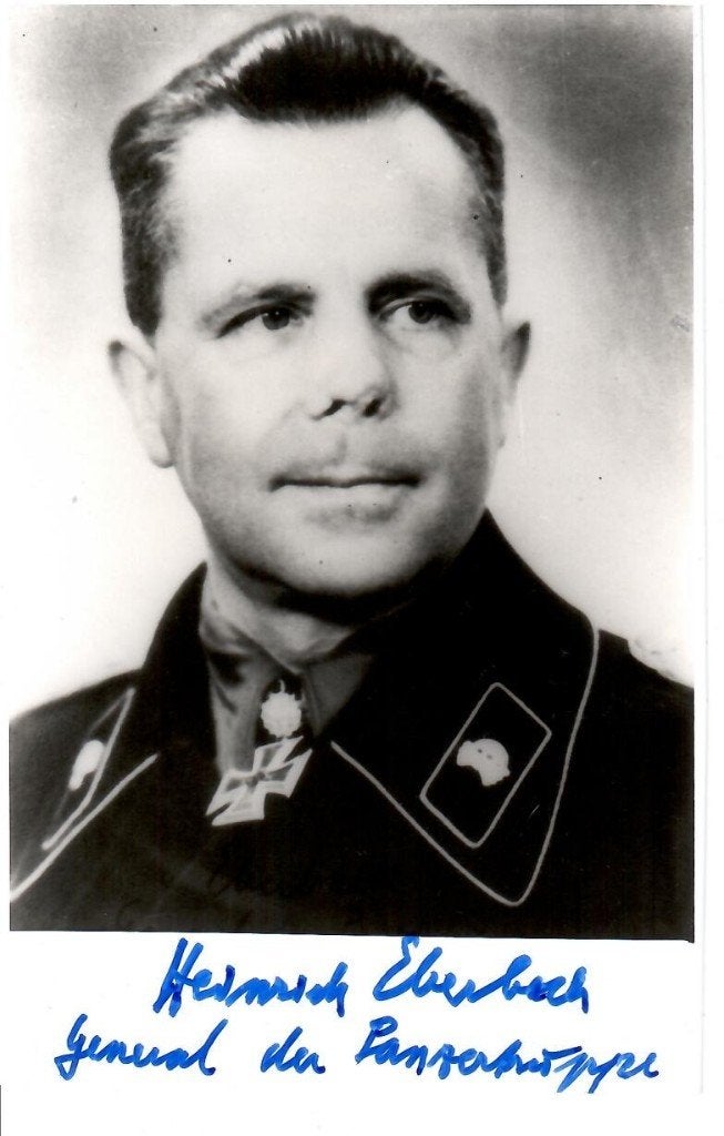 Photo d'un vétéran du PZ-Gen Heinrich Eberbach, signée, Collections, Enlèvement ou Envoi
