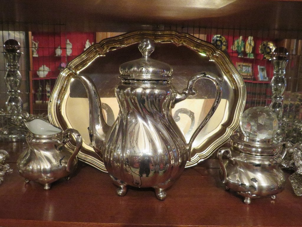 Hutschenreuther hohenberg koffieset - verzilverd porselein, Antiek en Kunst, Ophalen