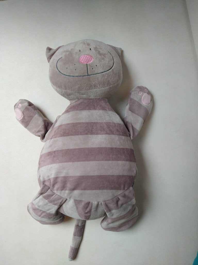 Grote grijs gestreepte knuffel poes, Overige karakters, Chat, Comme neuf, Gris