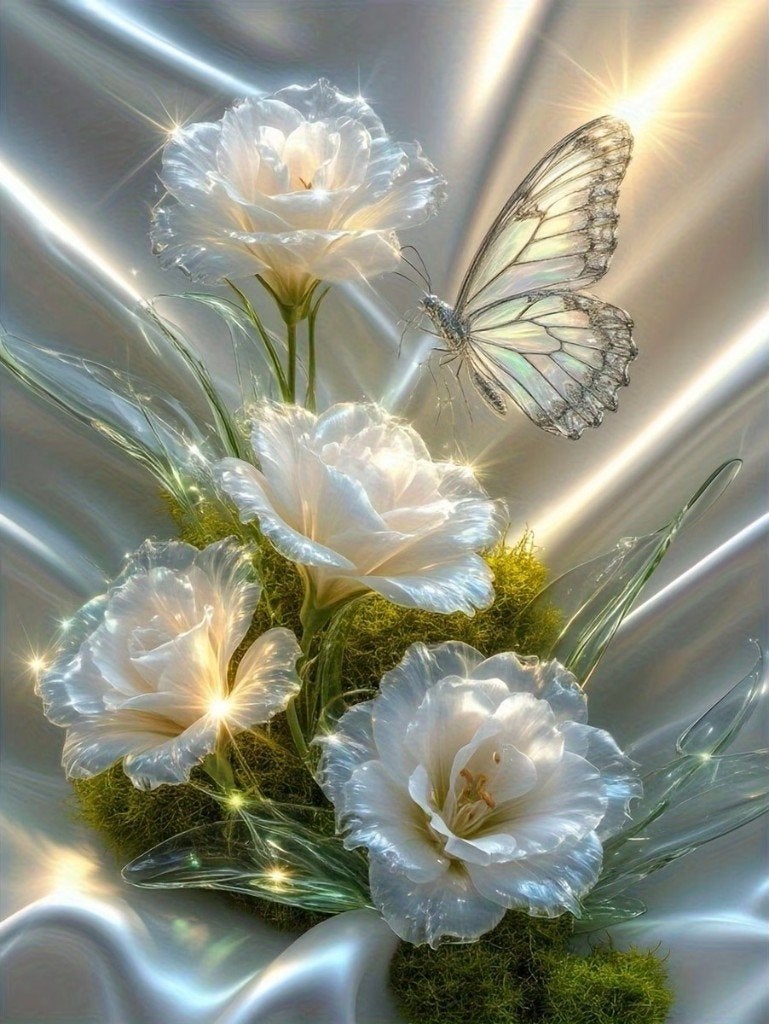 50x40cm Diamond Painting bruids boeket (rond) nr 127, Nieuw, Overige materialen, Overige merken, Wit