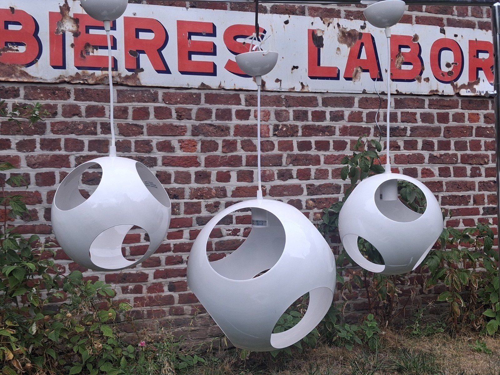 bolvormige hanglampen, Bug Eye" of "UFO" lamp. 3stuks, Vintage, Ophalen of Verzenden