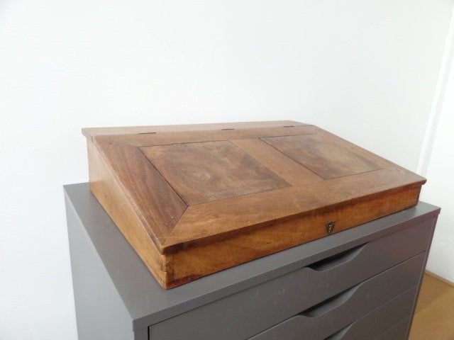 Boîte à écrire ancienne, 59 x 42 x 13 cm, beau bois, Antiquités & Art, Enlèvement ou Envoi