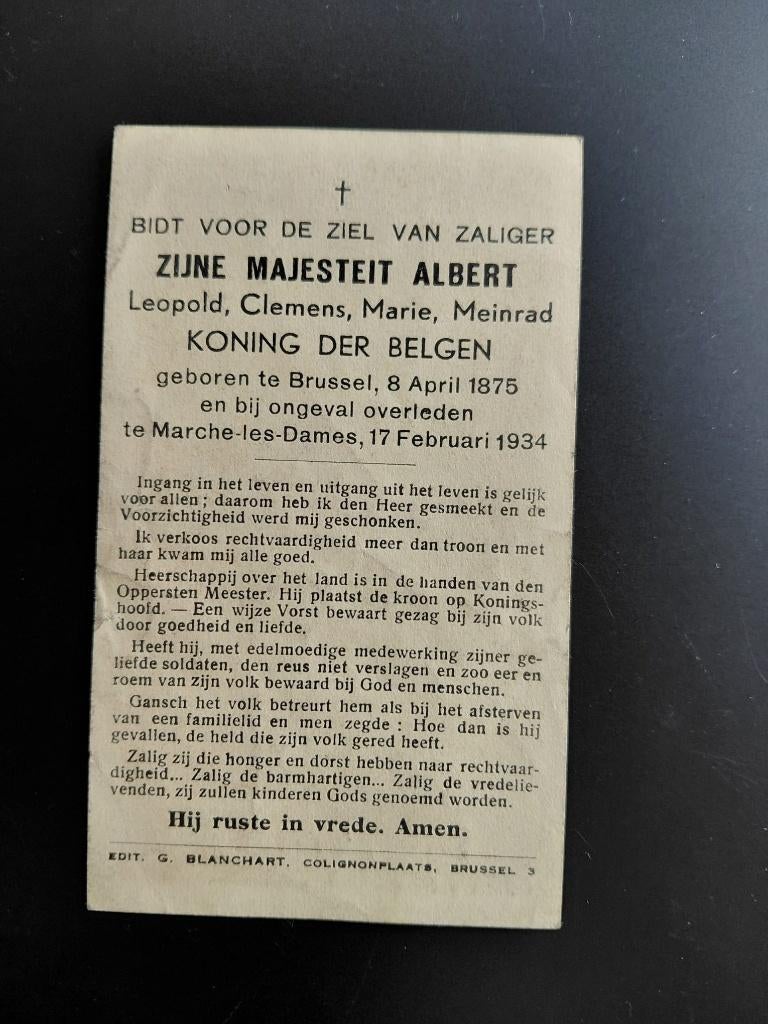 Bidprent Koning Albert I, Verzamelen, Bidprentjes en Rouwkaarten, Verzenden, Bidprentje