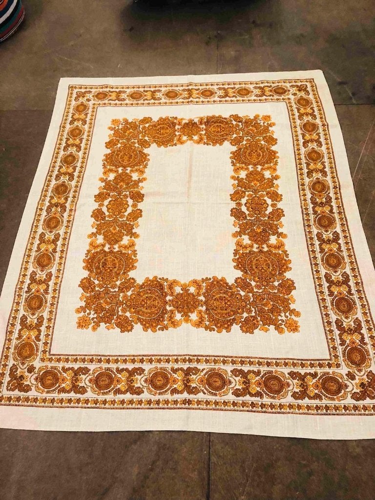 Retro tafelkleed 100% linnen 165/132 cm, Gebruikt, Oranje, Linnen, Ophalen of Verzenden