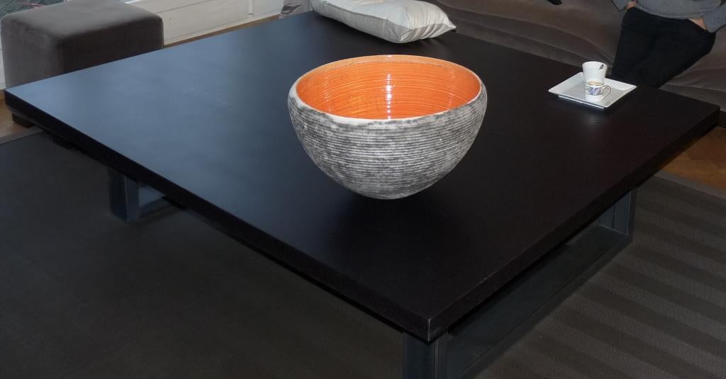 PH Diffusion salontafel in donkere hout/metalen poten, Ophalen, 100 tot 150 cm, Zo goed als nieuw, 150 tot 200 cm