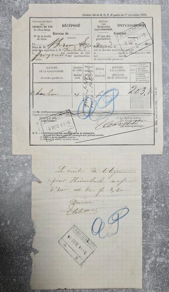 Spoorwegadministratie+1906+Farciennes, Verzamelen, Ophalen, Gebruikt, Trein, Overige typen