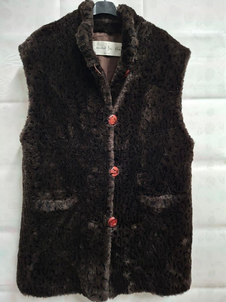 Comme Du Vrai Paris vintage faux fur gilet - Donkerbruin, Maat 38/40 (M), Bruin, Verzenden, Comme Du Vrai Paris