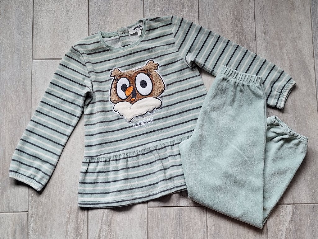 ✿ M116 - Woody winterpyjama thema uil, Nacht- of Onderkleding, Gebruikt, Ophalen of Verzenden, Jongen