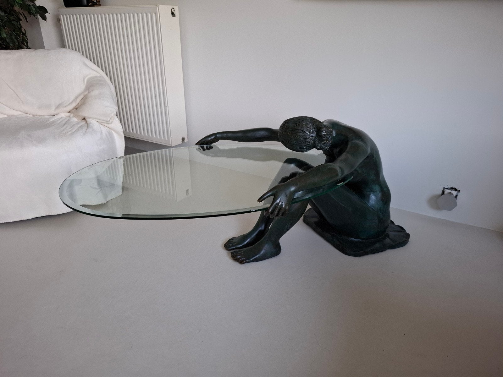 bronzen salontafel met glazen blad, Antiek en Kunst, Ophalen