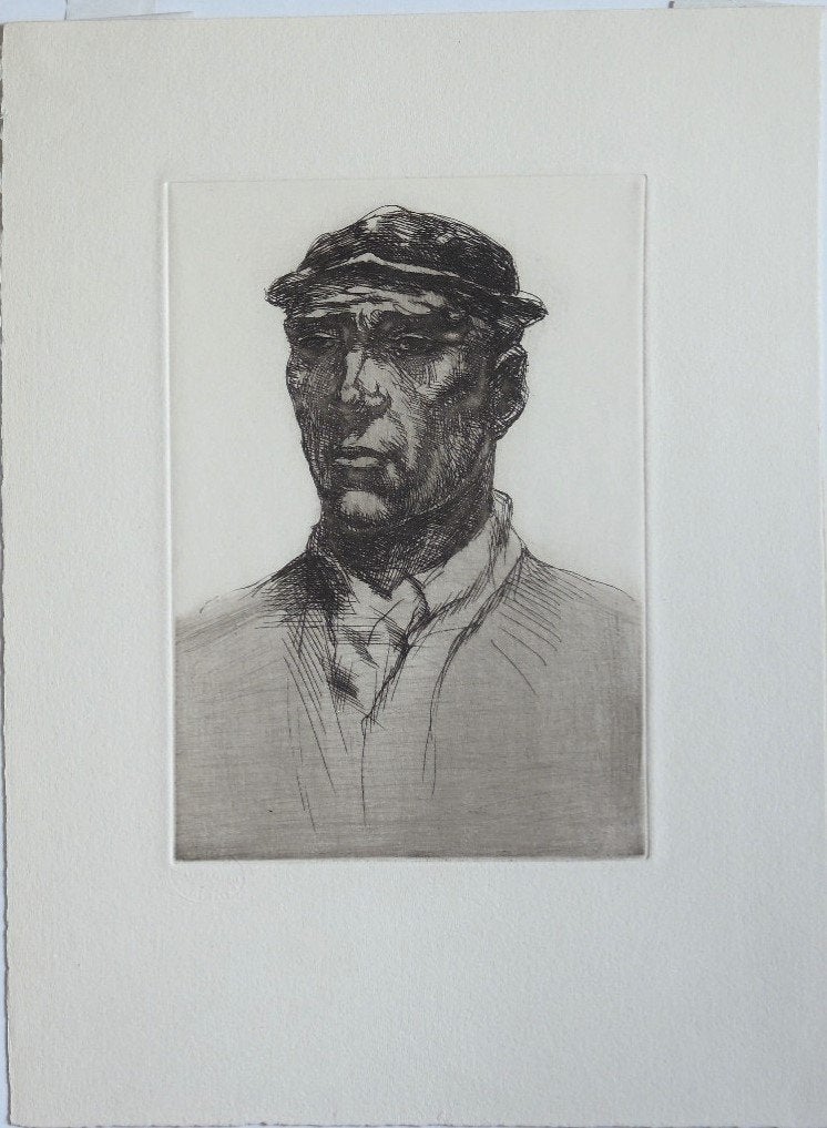 Pierre Paulus ets aquatint "Portret Mijnwerker" droogstempel, Eau-forte, Enlèvement, Portrait, Original
