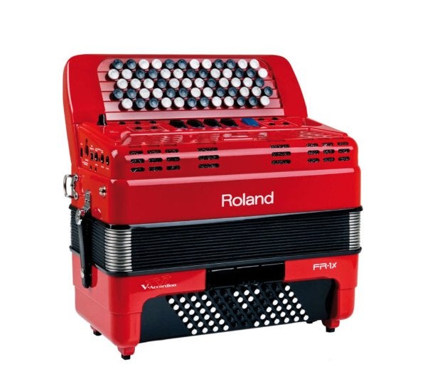 Roland FR1-x digitale accordeon knoppen Rood, Met koffer, Zo goed als nieuw, 96-bas, Knopaccordeon