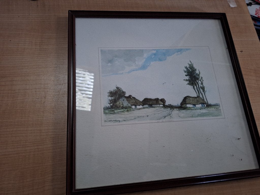 schilderijtje litho boerderijtje, Antiquités & Art, Art | Lithographies & Sérigraphies, Enlèvement ou Envoi